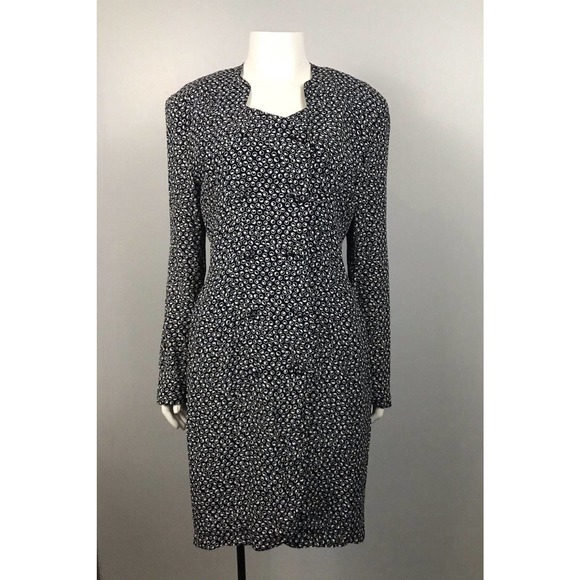 1980s Coco Navy White Polka Dot Button Up Designer Dress / Women’s Small - Picture 3 of 4